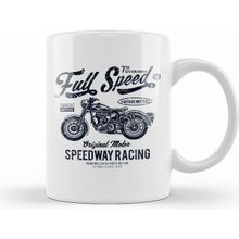 Humuts Full Speed Motor Speedway Racing Motorbike Beyaz Porselen Kupa Bardak
