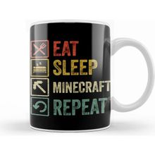 Humuts Funny Eat Sleep Minecraft Repeat Retro Vintage Beyaz Kupa