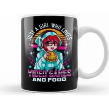 Humuts Funny Just a Girl Who Loves Video Games and Food Beyaz Kupa