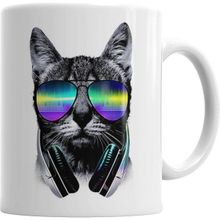 Humuts Havalı Dj Cool Kedi Beyaz Porselen Kupa Bardak