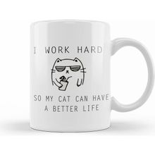 Humuts Kedi I Work Hard Cats Beyaz Kupa