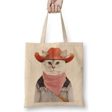 Humuts Kedi Rodeo Cat Açık Bej Uzun Saplı Bez Çanta
