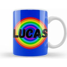 Humuts Lucas Name Custom Vintage Retro Rainbow Style Design Gift Baby Gift for him Beyaz Kupa