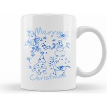 Humuts Merry Christmas Doodles Beyaz Porselen Kupa Bardak