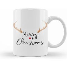 Humuts Merry Christmas Red Nose Antler Gift Beyaz Porselen Kupa Bardak