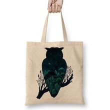 Humuts Owl Night Baykuş Bez Uzun Saplı Açık Bej Rengi Çanta