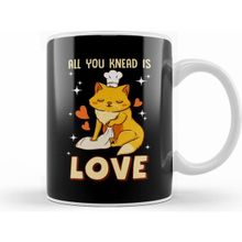 Humuts Porselen Beyaz Cute Funny All You Knead Is Love Cat Kneading Kupa Bardak