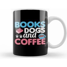 Humuts Porselen Beyaz Cute Funny Books Dogs And Coffee Bookworm Kupa Bardak