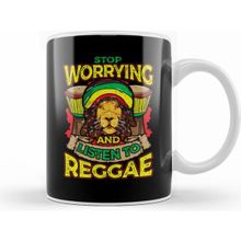 Humuts Porselen Beyaz Stop Worrying And Listen To Reggae Rastafari Lion Kupa Bardak