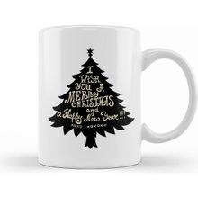 Humuts Porselen Beyaz Yılbaşı Yeni Yıl Konseptli Merry Christmas Ağaç Kupa Bardak