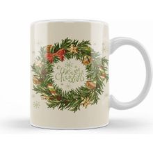 Humuts Yılbaşı Yeni Yıl Konseptli Wreath Gilf Merry Christmas Kupa Bardak