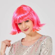 Huramarketing Şeker Pembe Renk Küt Saç Parti Peruğu