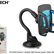 Hytech HY-XH20 Siyah Mavi Vantuz + Braketi 360 Derece Telefon Tutucu