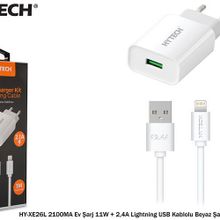 Hytech HYXE26l 2100ma Ev Şarj 11w ve 2,4a Lightning Usb Kablolu Beyaz Şarj Adaptör Seti