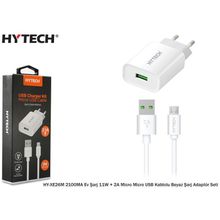 Hytech HYXE26M Siyah 2100ma Ev Şarj 11w ve 2a Micro Micro Usb Kablolu Beyaz Şarj Adaptör Seti
