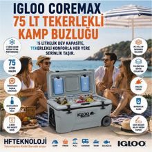 Igloo Kolay Erişim Kapağı, Iki Adet Harici Hava Pompası Kanalı Ilecoremax 75 Lt Tekerlekli Kamp Buzluğu - Gri