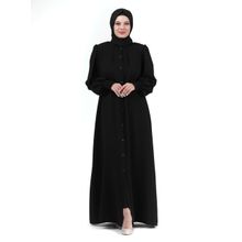 İhvanonline 24353 Siyah Hakim Yaka Pileli Ribana Kol Tesettür Ferace