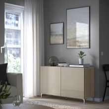 IKEA 89209845 Besta Ağartılmış Meşe Görünümlü Parlak Cila Bej Dolap Kombinasyonu