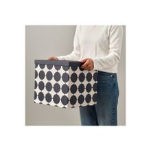 IKEA Tjena Nokta Desen 32x35x32 cm Kapaklı Dekoratif Siyah Beyaz Eşya Saklama Kutusu Düzenleme Kutusu