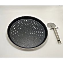 Ily Granit Delikli Pizza Tepsisi+Inox Pizza Kesici