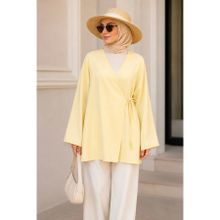 İmaj Butik Sarı Kruvaze Yaka Yandan Bağlamalı Yazlık Kimono Tunik