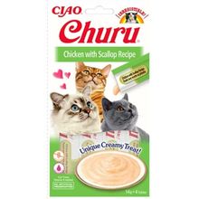 Inaba Ciao Churu 4x14 gr Cream Tavuklu ve Deniz Taraklı Kedi Ödül Kreması