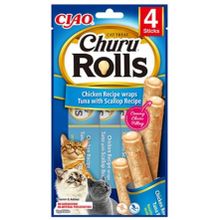 Inaba Ciao Churu Rolls Sticks Deniz Taraklı, Tavuk Sargılı ve Ton Balıklı 4x10 gr Kedi Ödül Maması