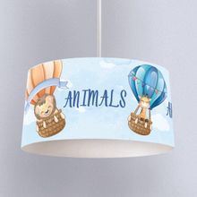 İnstababyrooms Beyaz Açık Mavi Hayvanlar ve Balon Desenli Çocuk Odası Dijital Baskılı Sarkıt Avize