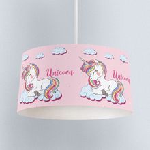 İnstababyrooms Beyaz Gökkuşağı Unicorn Pembe Desenli Çocuk Odası Dijital Baskılı Sarkıt Avize