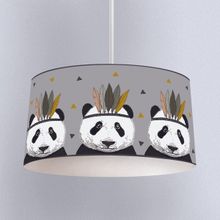 İnstababyrooms Beyaz Vahşi Batı Panda Desenli Çocuk Odası Dijital Baskılı Sarkıt Avize