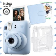 Instax Mini 12 Mavi Fotoğraf Makinesi 10'lu Film Kare Albüm ve Şeffaf Kılıf Seti