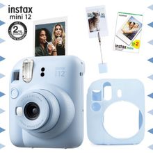Instax Mini 12 Mavi Fotoğraf Makinesi 20'li Film Kıskaçlı Resim Standı ve Silikon Kılıf Seti
