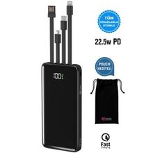İntouch 10.000 Mah Quick 22,5W PD QC 3.0 Dijital Göstergeli Dahili Çoklu Kablolu Powerbank,Md
