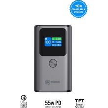 Intouch 10.000 mAh Ultra Hızlı Şarj 55W TFT Ekranlı Powerbank Premium Serisi - Gri