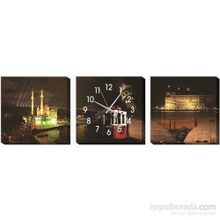 İstanbul Ve Gece Duvar SaatiKanvas Tablo