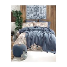 İyi Geceler İstanbul Boho Chic Çift Kişilik Püsküllü Battaniyeli Cobalt Mavi Nevresim Seti