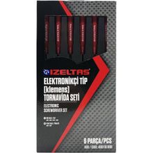 Izeltaş Tornavida Seti Elektronikçi Tip Klemens 6 Parça - 6 parça elektronikçi klemens tornavida - Kırmızı Tornavida