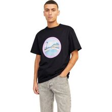 Jack & Jones 12253679 O Yaka Baskılı Kısa Kollu Siyah Erkek T-shirt