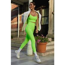 Jerf Gela Yüksek Bel Esnek ve Toparlayıcı Neon Yeşil Kadın Spor Tayt