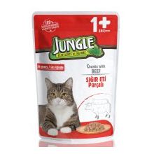 Jungle 100 gr Pouch Sığır Eti Parçalı Soslu Yetişkin Kedi Konservesi