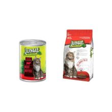 Jungle Kuzulu Yetişkin Kedi Maması 500 gr + Kedi Biftekli 415 gr Konserve