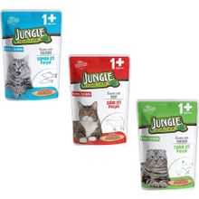 Jungle Pouch Gravy Soslu 100 gr Somon+100 gr Tavuk+100 gr Biftek Konserve Yetişkin Kedi Maması