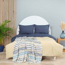 Karaca Home Basic Indigo Bej Çift Taraflı Çift Kişilik 200x220 cm Bej İndigo Nevresim Pike Takımı