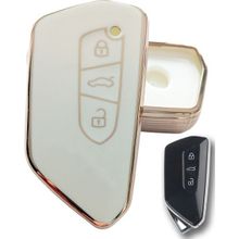 Kasey Volkswagen Golf 8 Seat Cupra Skoda Octavia Uyumlu Kumanda Beyaz Gold Anahtar Kılıfı