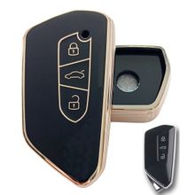 Kasey Volkswagen Golf 8 Seat Cupra Skoda Octavia Uyumlu Kumanda Siyah Gold Anahtar Kılıfı
