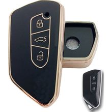 Kasey Volkswagen Golf 8 Seat Cupra Skoda Octavia Uyumlu Kumanda Siyah Gold Anahtar Kılıfı
