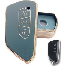 Kasey Volkswagen Golf 8 Seat Cupra Skoda Octavia Uyumlu Kumanda Turkuaz Gold Anahtar Kılıfı