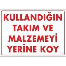 Katar Market Kullandığın Takım ve Malzemeyi Yerine Koy Uyarı Levhası