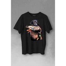 Kendim Seçtim Dog Duck Av Köpeği ve Ördek Köpek Hunting Baskılı Siyah Renkli Unisex T-shirt