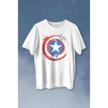 Kendim Seçtim T01B3592 Captain America Kaptan Amerika Kalkan Logo Baskılı Beyaz Unisex T-shirt